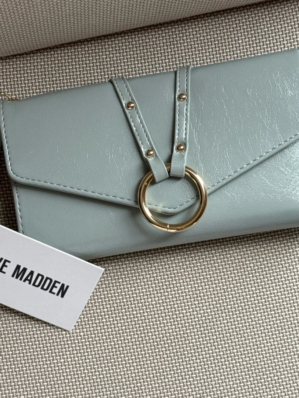 Steve Madden Mint Green Envelope Clutch with Gold Ring